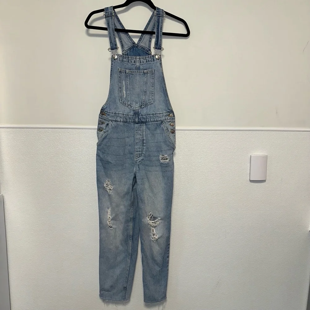 Women's Divided H&M Denim distressed Light Wash Overalls Size 4 Blue - Picture 11 of 11
